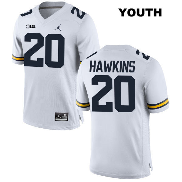 Youth NCAA Michigan Wolverines Brad Hawkins #20 White Jordan Brand Authentic Stitched Football College Jersey OW25B15JX